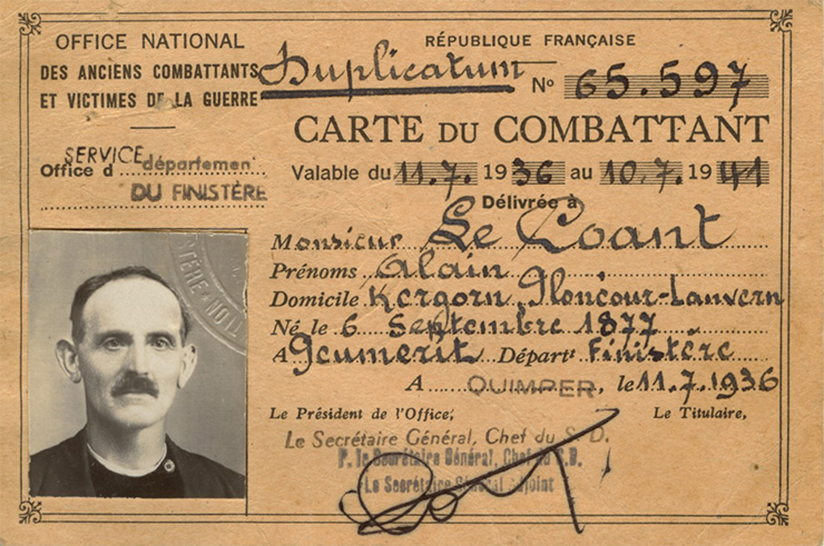 Carte de combattant d'Alain le Coant